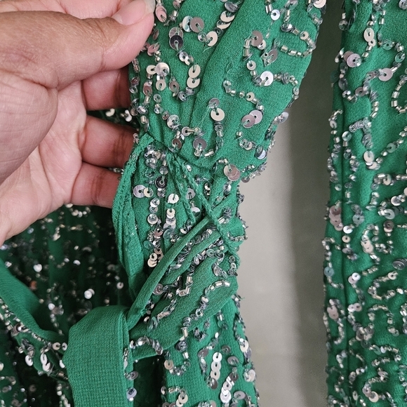 Alice + Olivia Green Sequin Beaded Long Sleeve Mini Dress - Picture 9 of 14